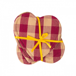 Set Of 4 Burgundy Check Pattern Heart Shaped Coasters