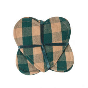 Set Of 4 Green Check Pattern Heart Shaped Coasters