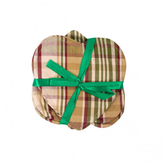 Set Of 4 Rosemary Check Pattern Heart Shaped Coasters