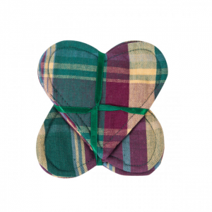 Set Of 4 Kargil Check Pattern Heart Shaped Coasters