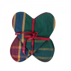 Set Of 4 Festive Jewel Tones Check Pattern Heart Shaped Coasters