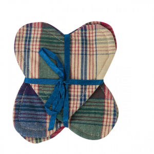 Set Of 4 Moorpark Jewel Tones Check Pattern Heart Shaped Coasters