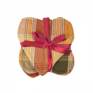 Set Of 4 Cyprus Check Pattern Heart Shaped Coasters