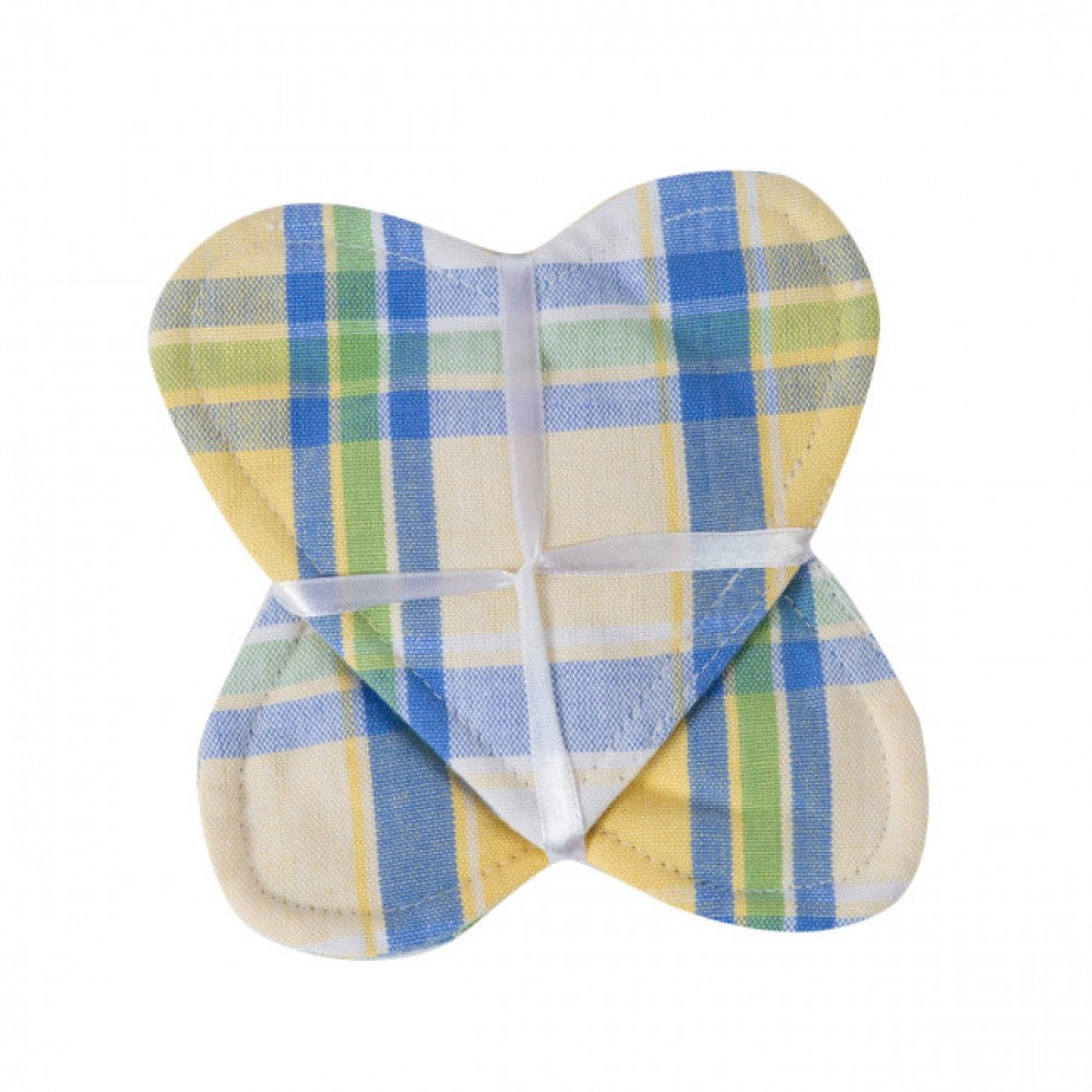 Set Of 4 St. Jean Check Pattern Heart Shaped Coasters