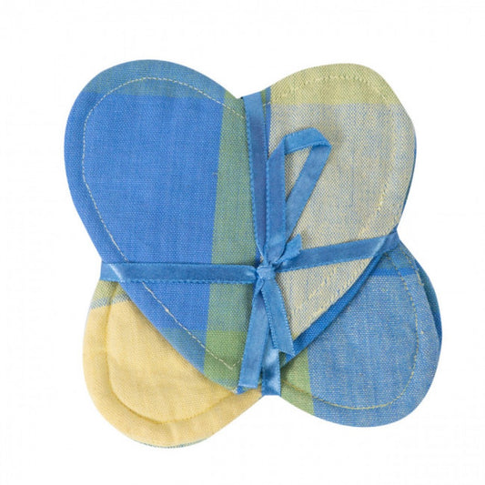 Set Of 4 Provence Check Pattern Heart Shaped Coasters