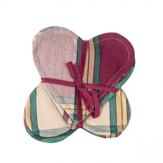 Set Of 4 Sherwood Burgundy Check Pattern Heart Shaped Coasters