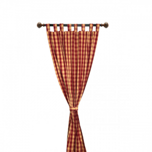Burgundy Check Pattern Tab Panel Curtain