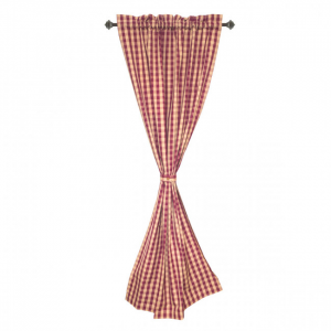 Burgundy Check Pattern Rod Pocket Curtain