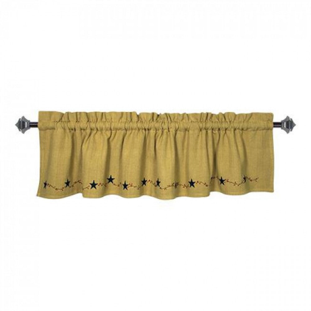 Burlap With Black Stars Rod Window Topper