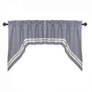 Navy Blue Check With Berryvine Pattern Swag Set
