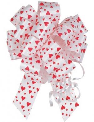24Pcs- 5.5"D Pullbow White With Red Hearts Ribbon