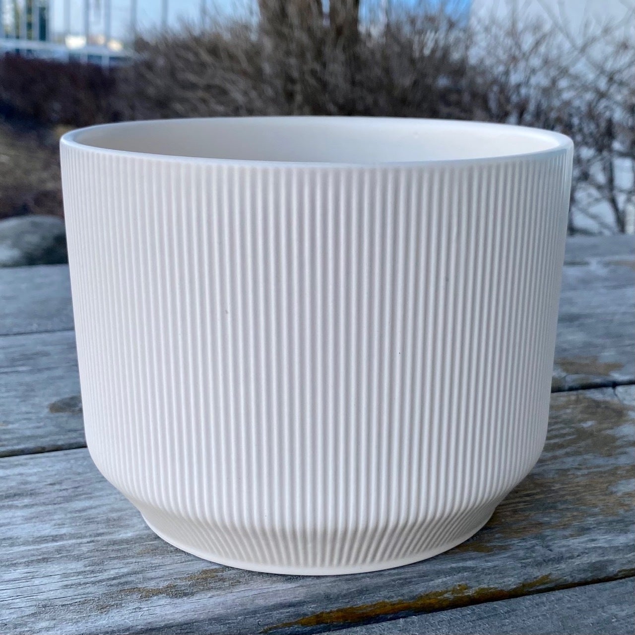 Matte White Tight Ribbed Planter
