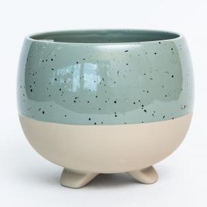 Specked Aqua Green With Beige Footed Base Planter
