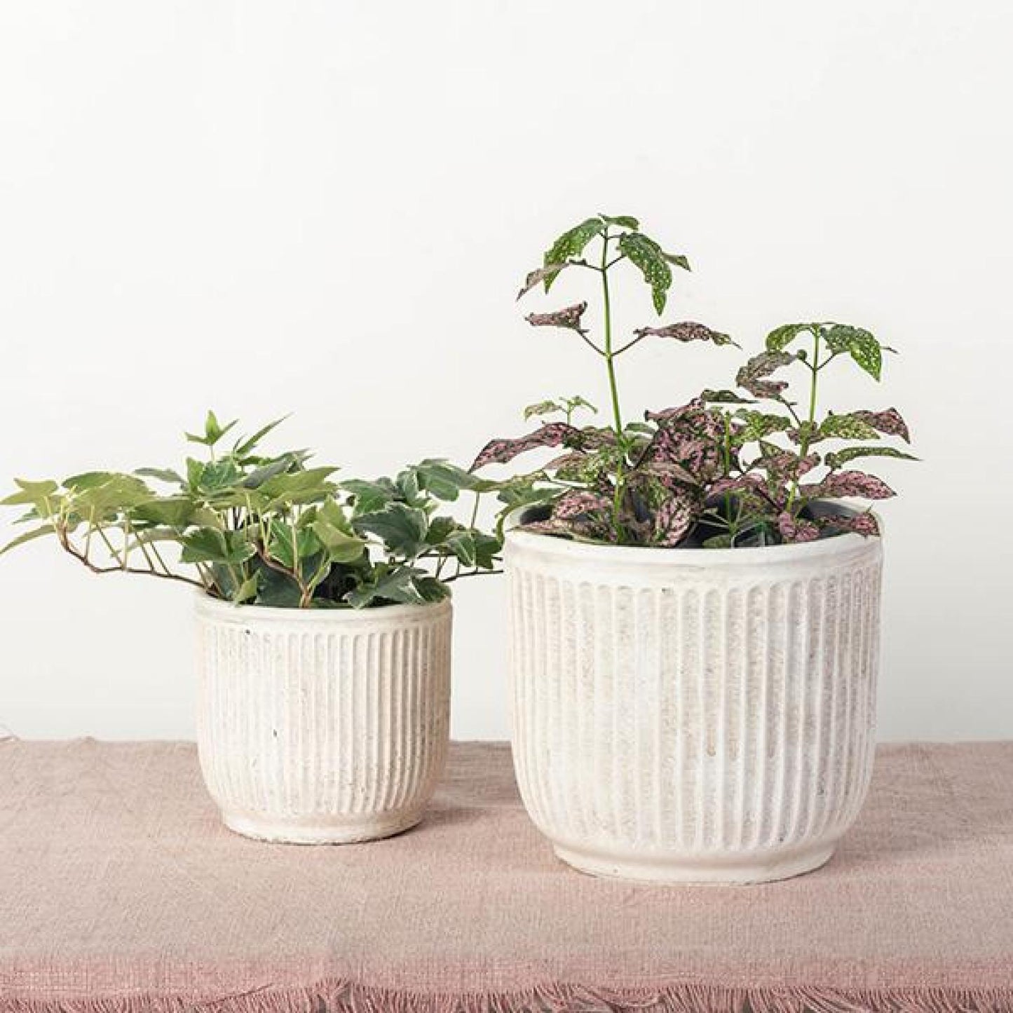 Rough Textured Vertical Lines Washed Gray Planters