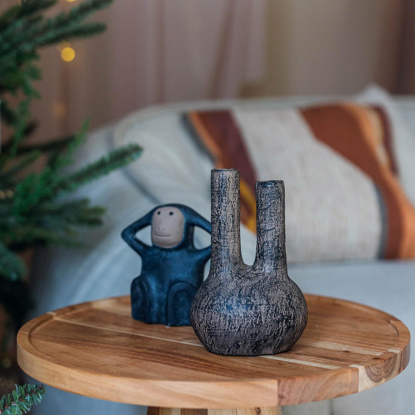 Matte Brown And Black With Two Openings Vase