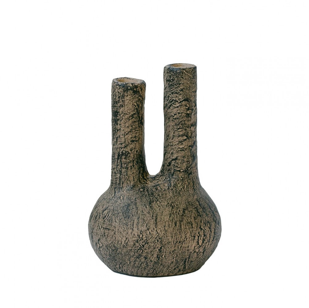 Matte Brown And Black With Two Openings Vase