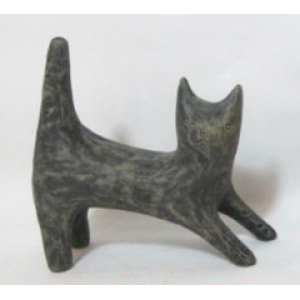 Primitve Look Gray Stretching Ceramic Cat Figurine