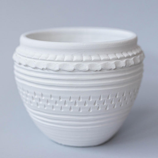 White With Line And Dot Pattern Planter