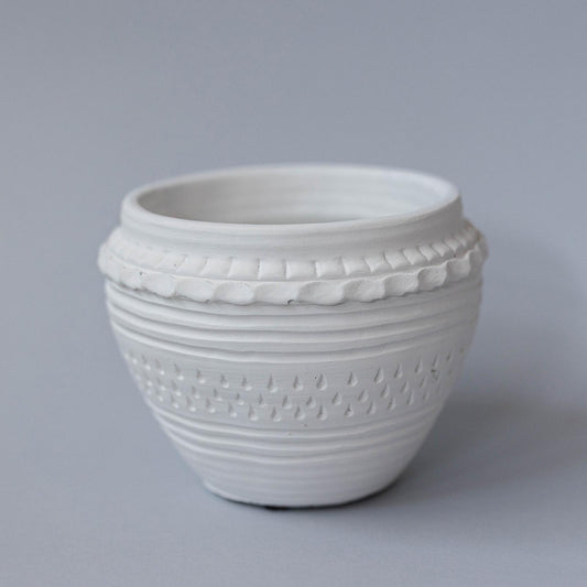 White With Ruffle Edge And Line And Dot Pattern Planter