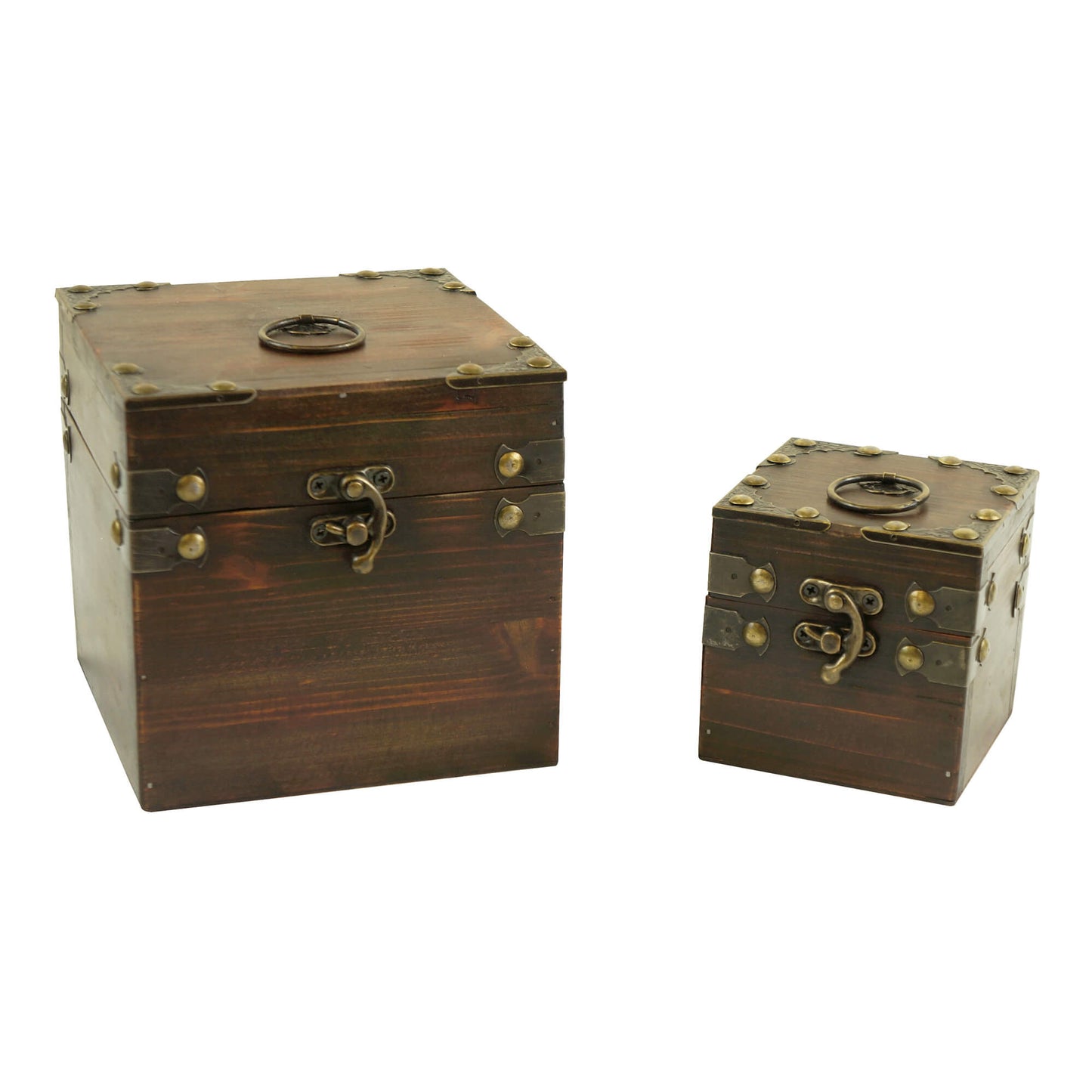Set Of 2 Square With Round Metal Handles Decorative Boxes