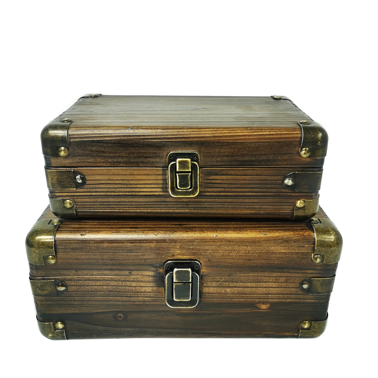 Set Of 2 Suitcase Look With Cooper Corners Decorative Boxes