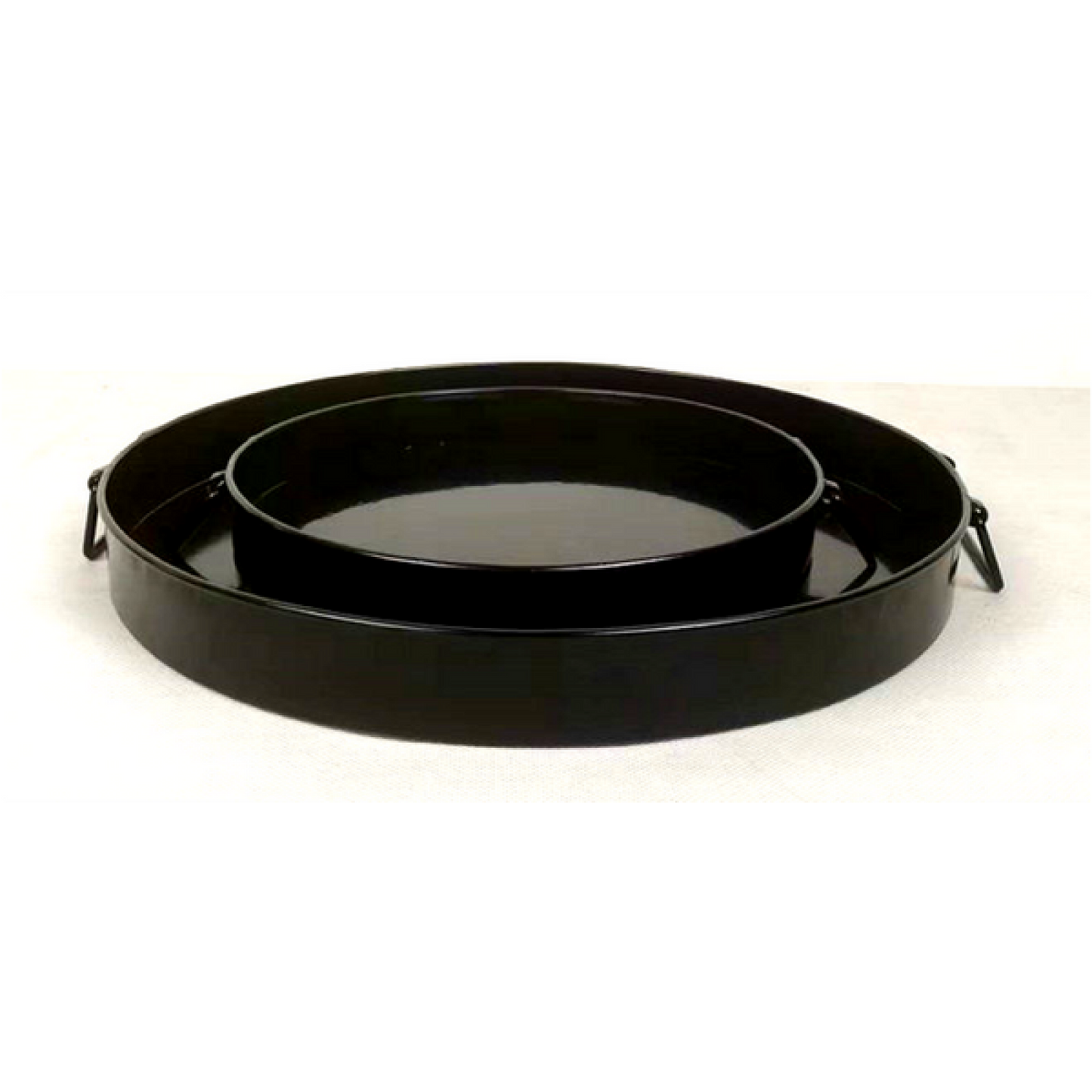 Set Of 2 Round Black Trays With Folding Handles Trays