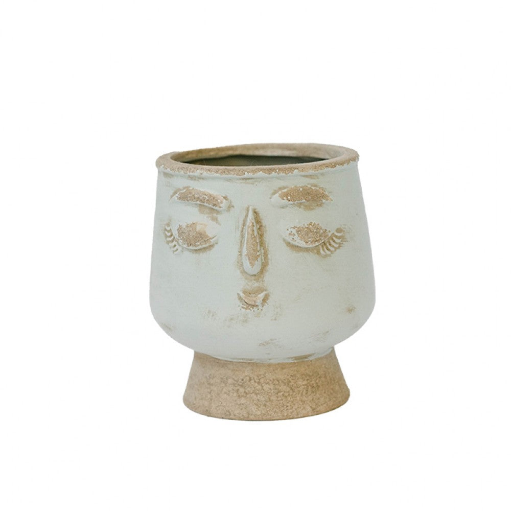 Light Green And Beige Ceramic Grinning Face Planter