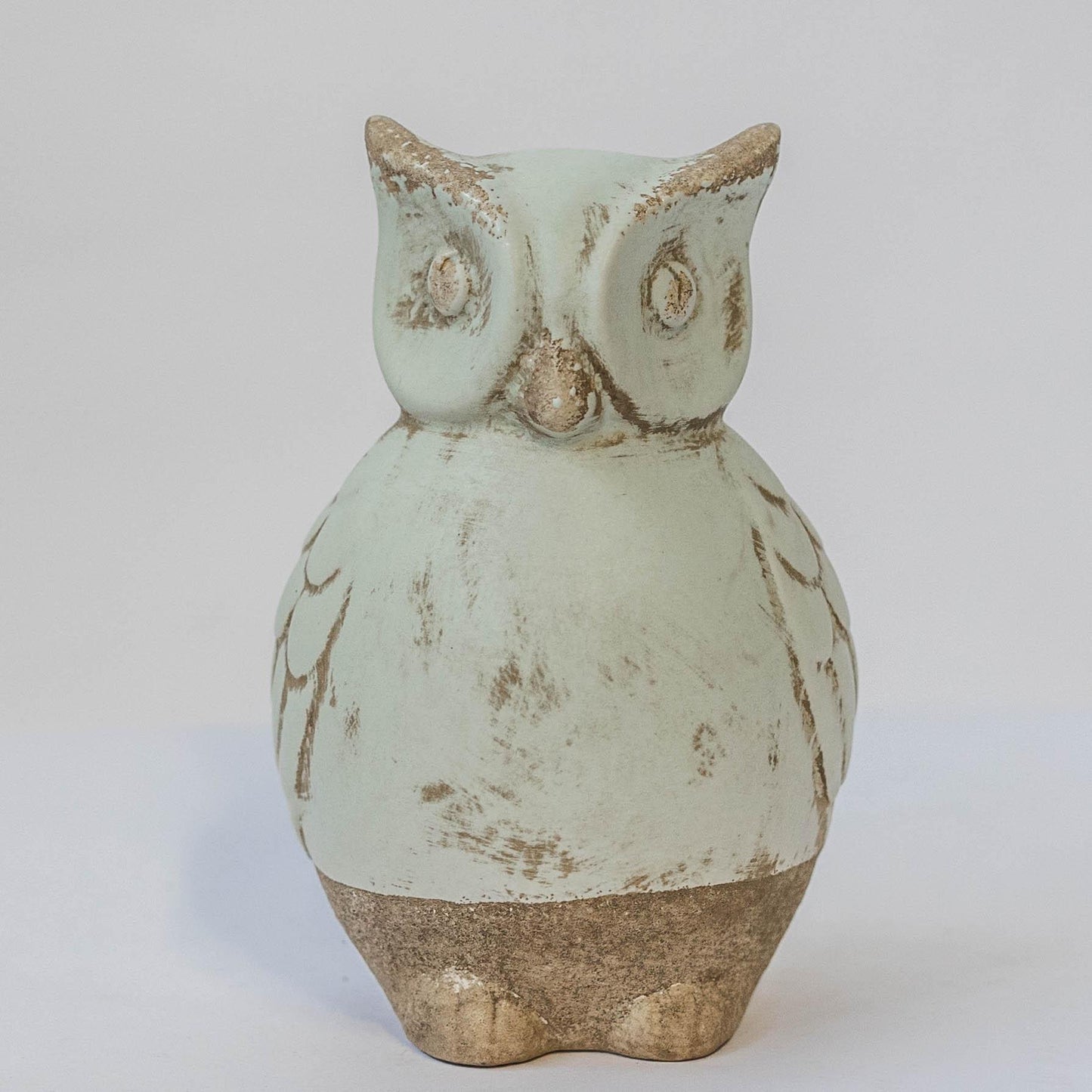 Rustic Look Light Green And Beige Owl Figurine