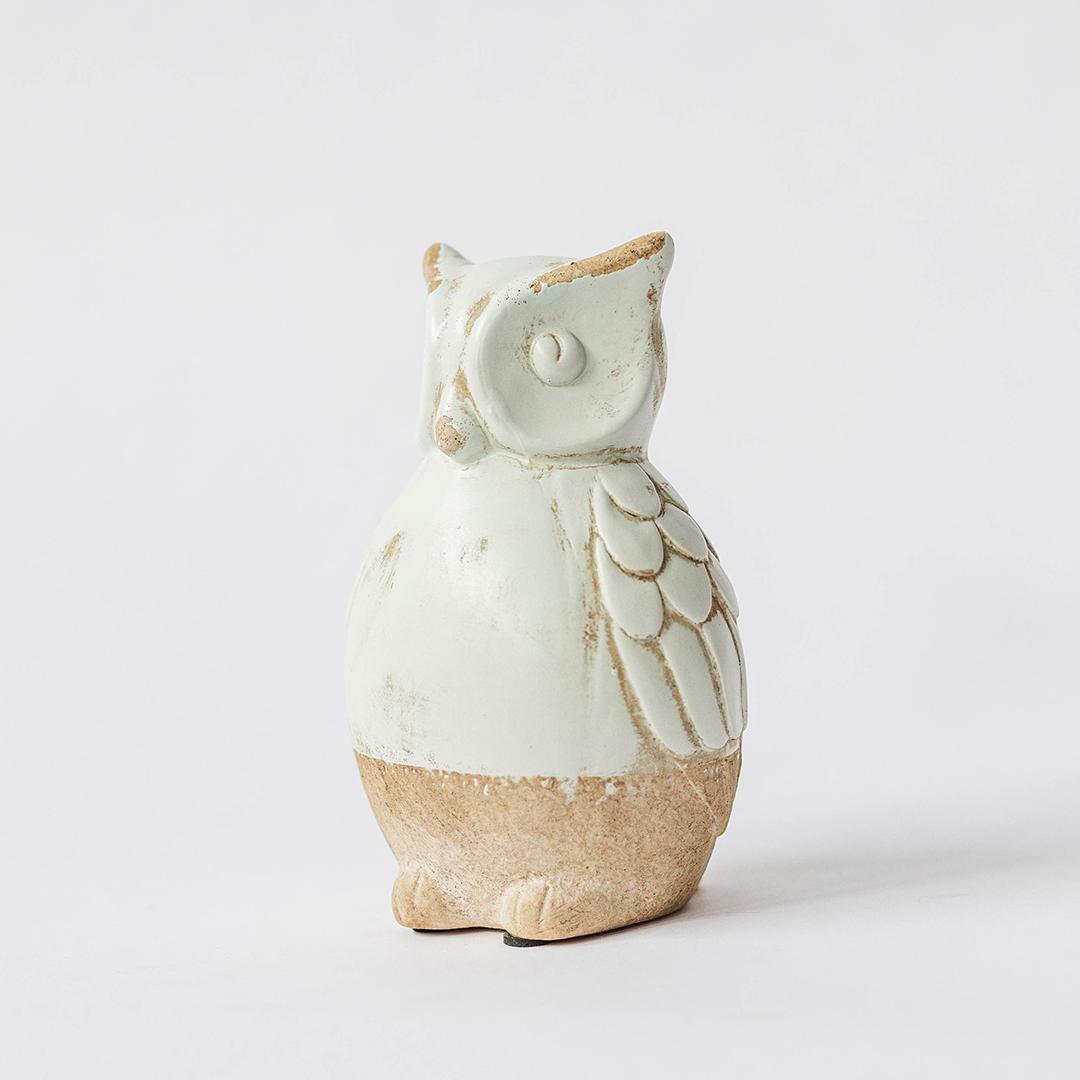 Rustic Look Light Green And Beige Owl Figurine