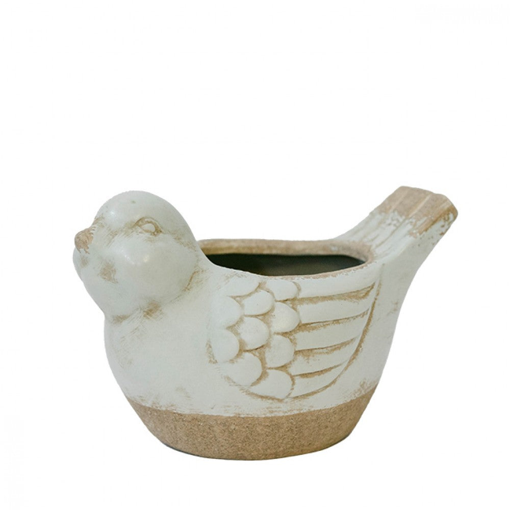 Rustic Light Green And Beige Bird Shaped Planter