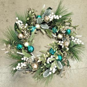 Greens,White Berries And Christmas Balls Wreath
