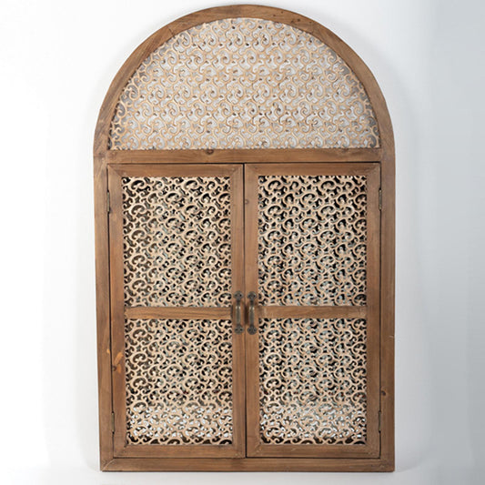 Wooden Frame With Ornate Metal Inset Doors Wall Mirror