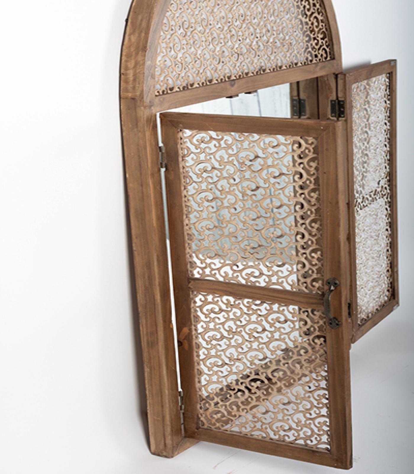 Wooden Frame With Ornate Metal Inset Doors Wall Mirror
