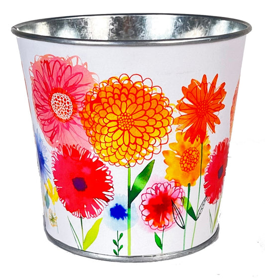 White With Field Of Flowers Metal Bucket