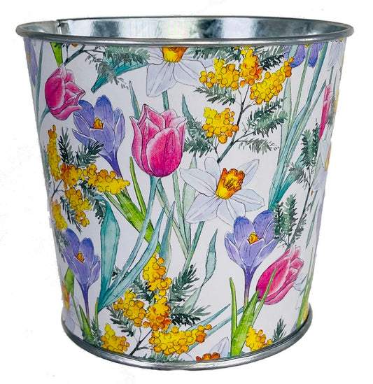 Spring Blooms Printed Metal Planter