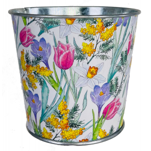 Spring Blooms Printed Metal Planter