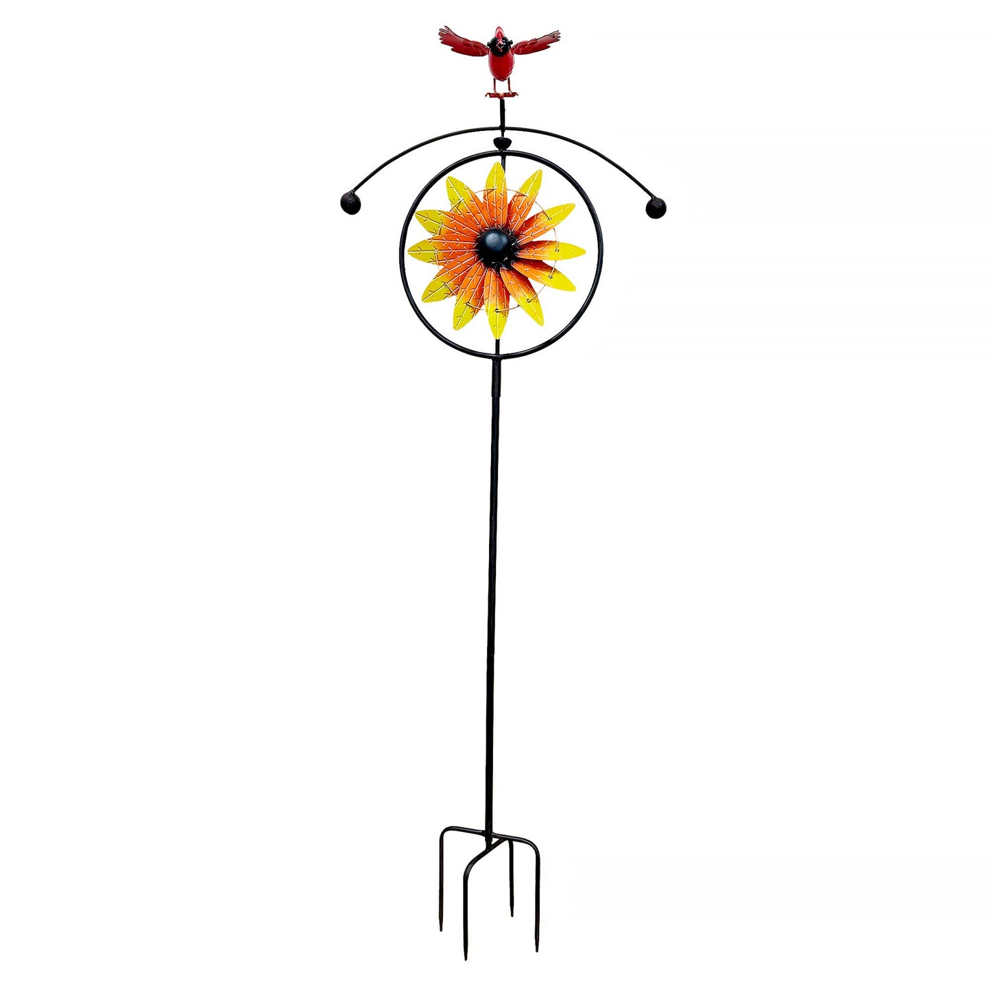 Cardinal On A Flower Circle Spinning Garden Stake