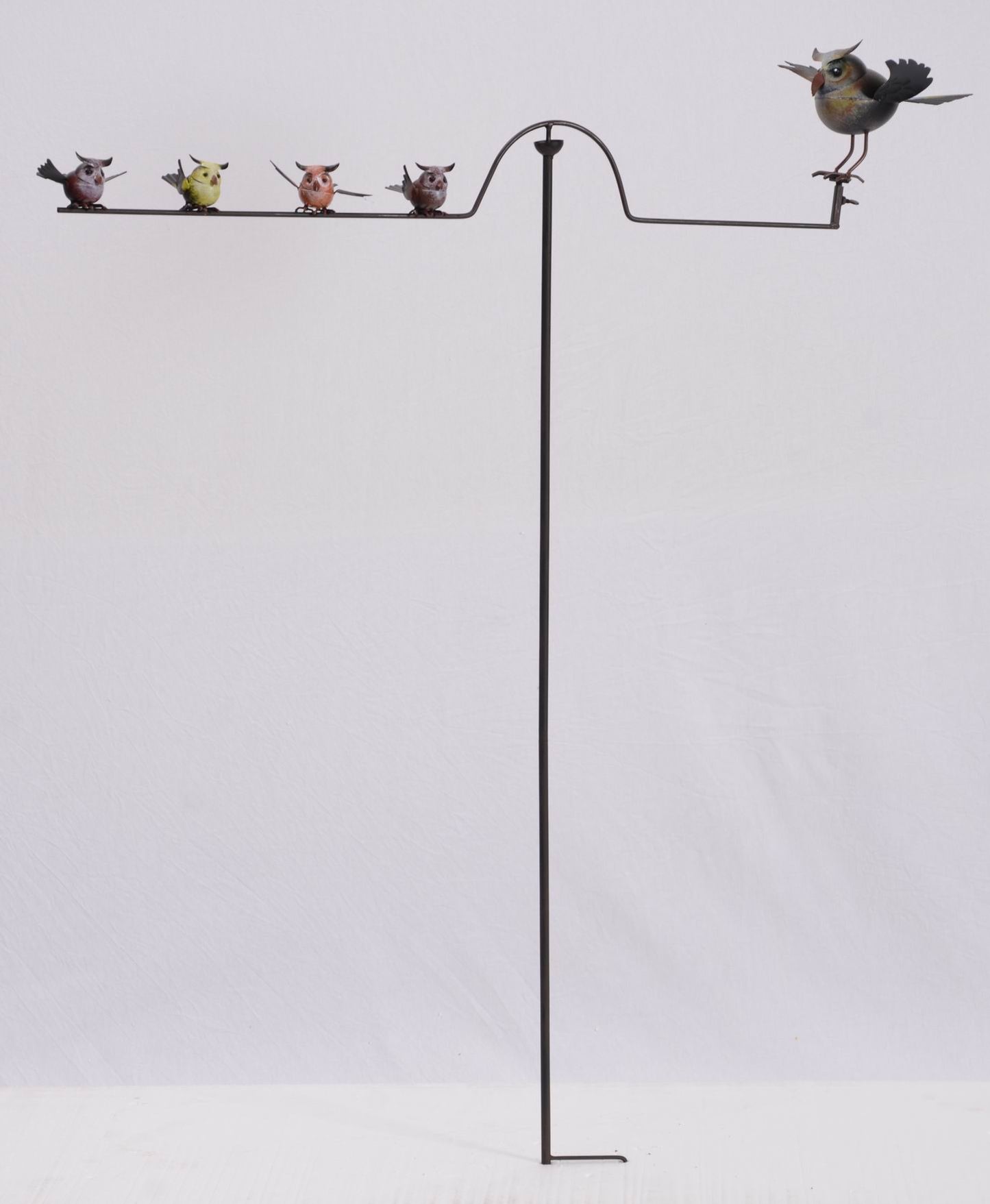 Owls Balancing On A Wire Garden Stake