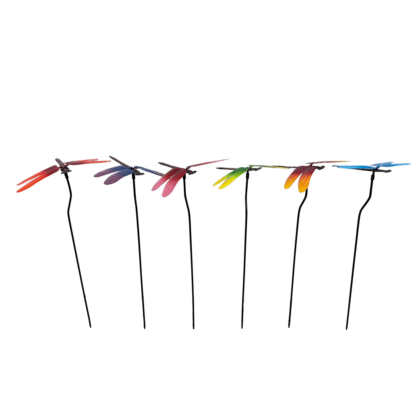 Set Of 6 Assorted Colours Dragonfly Garden Stake