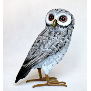 Standing Gray Owl Metal Figurine