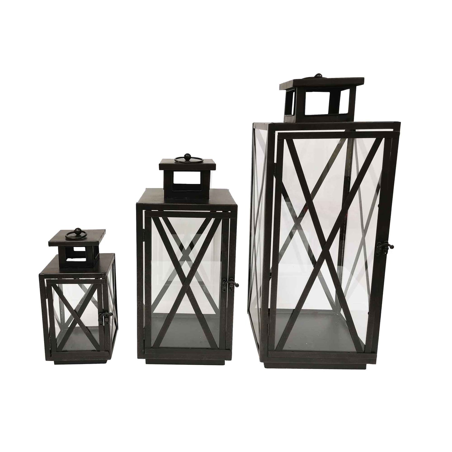 Set Of 3 Metal X Frames With Handles Lanterns