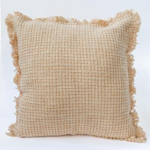 Beige Cotton With Fringe Cushion Cover