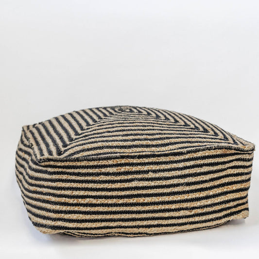 Jute Black And Beige Striped Pouf Stool