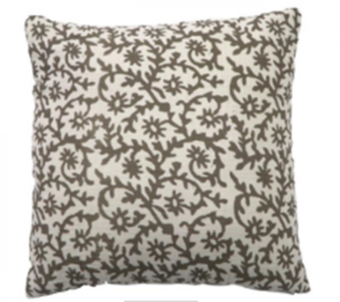 Cream With Brown Floral Pattern And Brown Tassels Cushion Cover