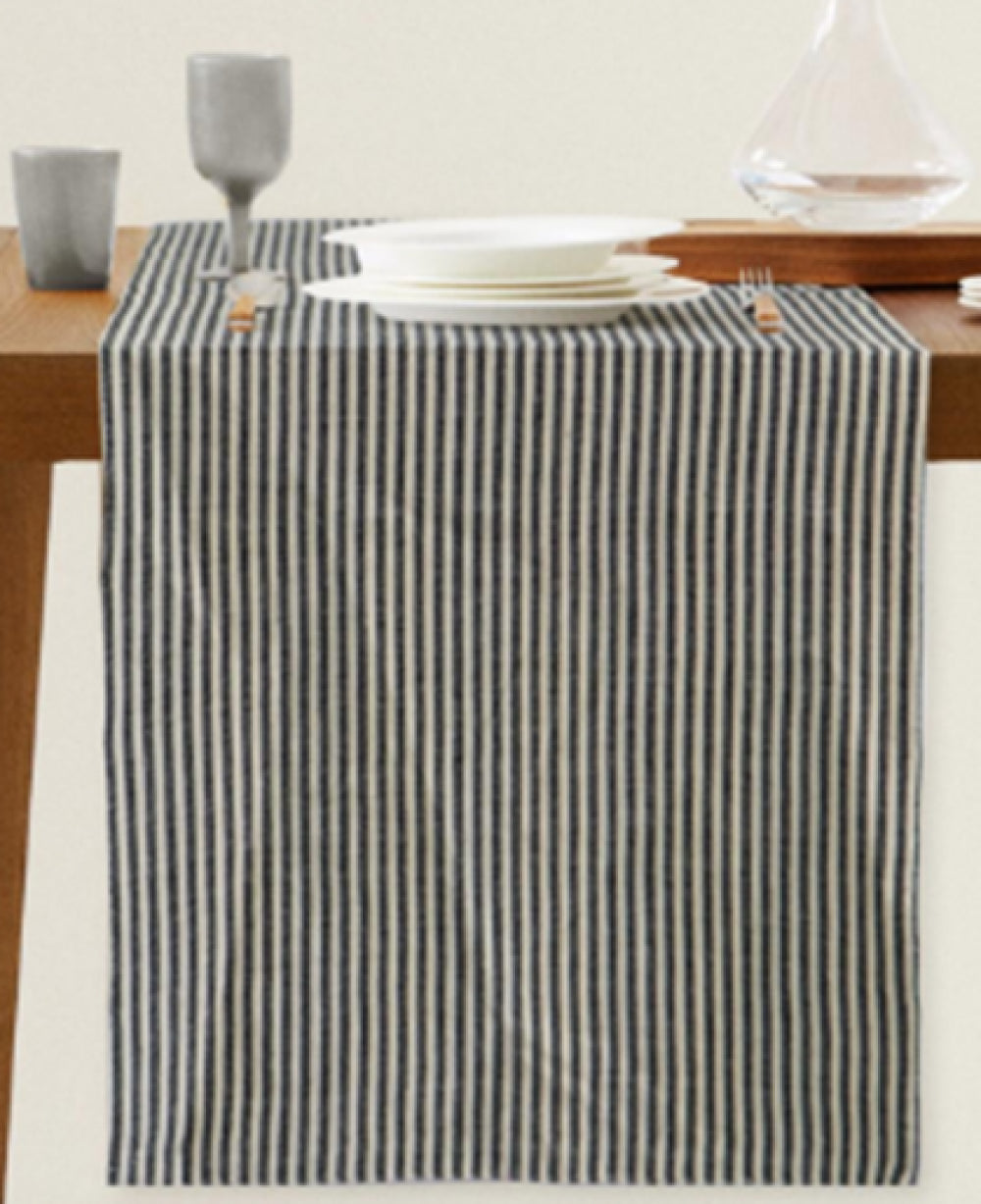 Tight Black And White Striped Table Runner