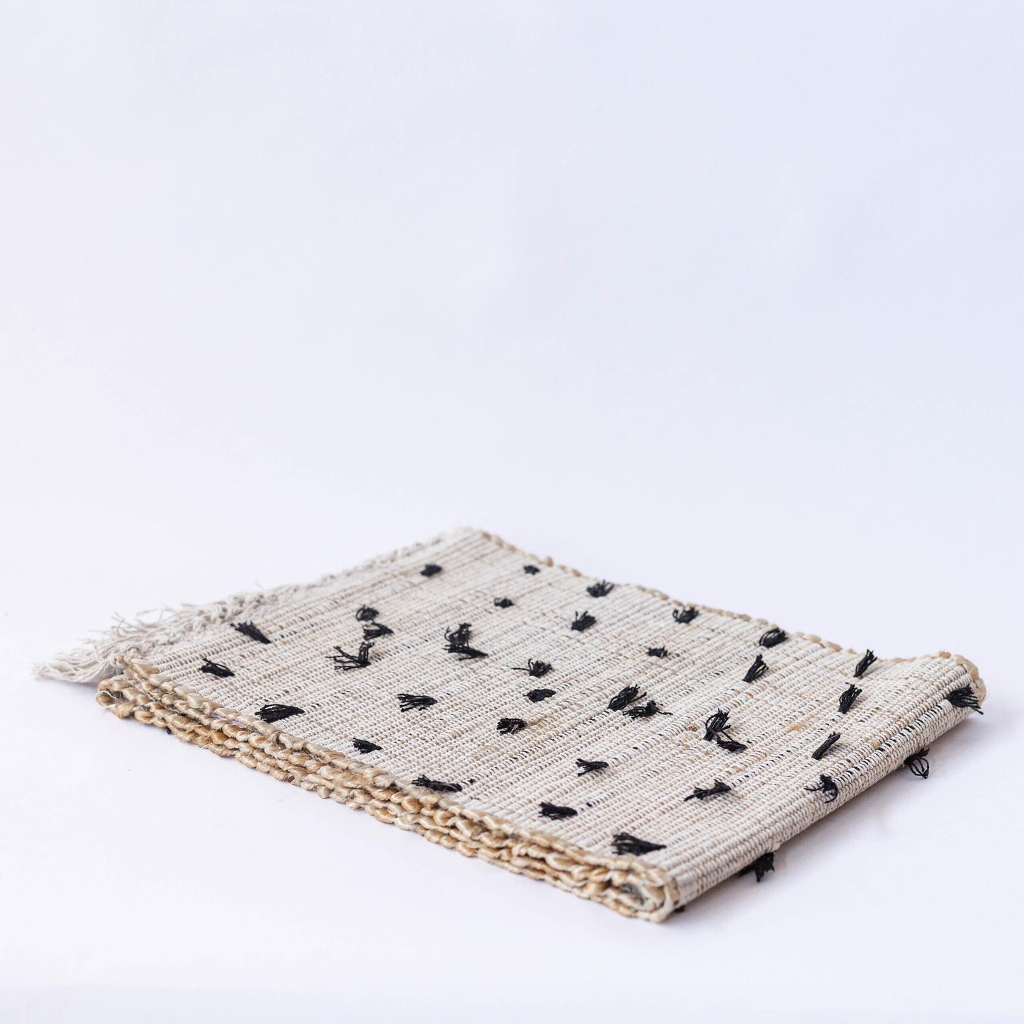 Textured With Black Threads And Tassels Table Runner