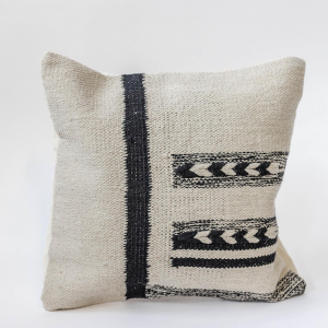 Beige With Black Stripe And Braid Pattern Cushion Cover