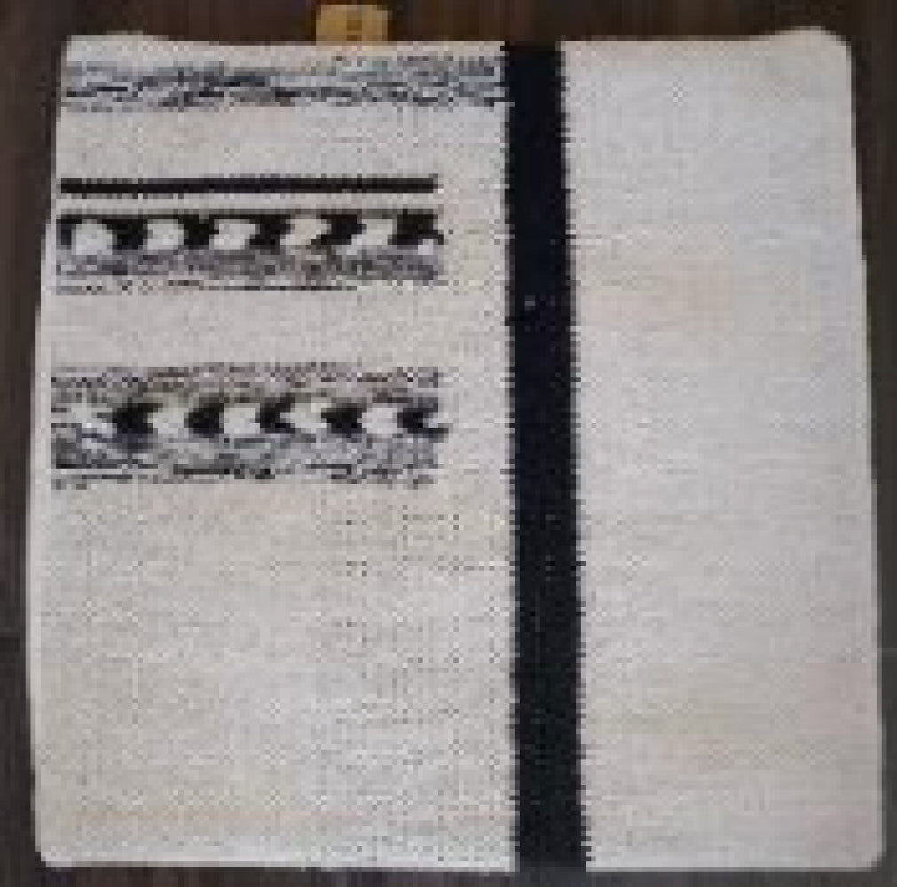 Beige With Black Stripe And Braid Pattern Cushion Cover