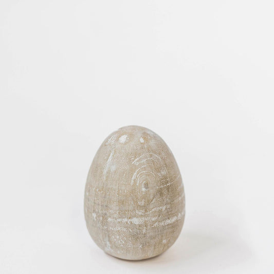 Washed White Wooden Egg Paperweight