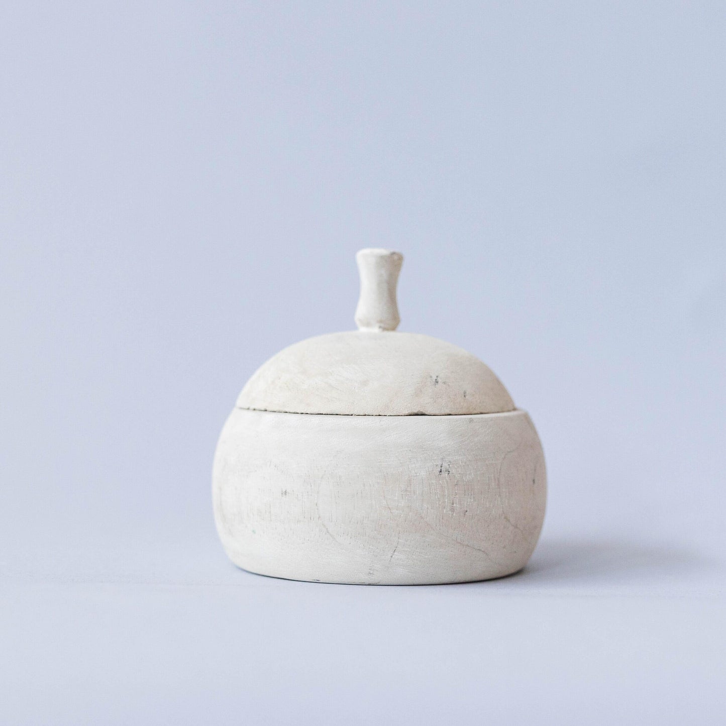 Washed White Lidded Decorative Wooden Jar